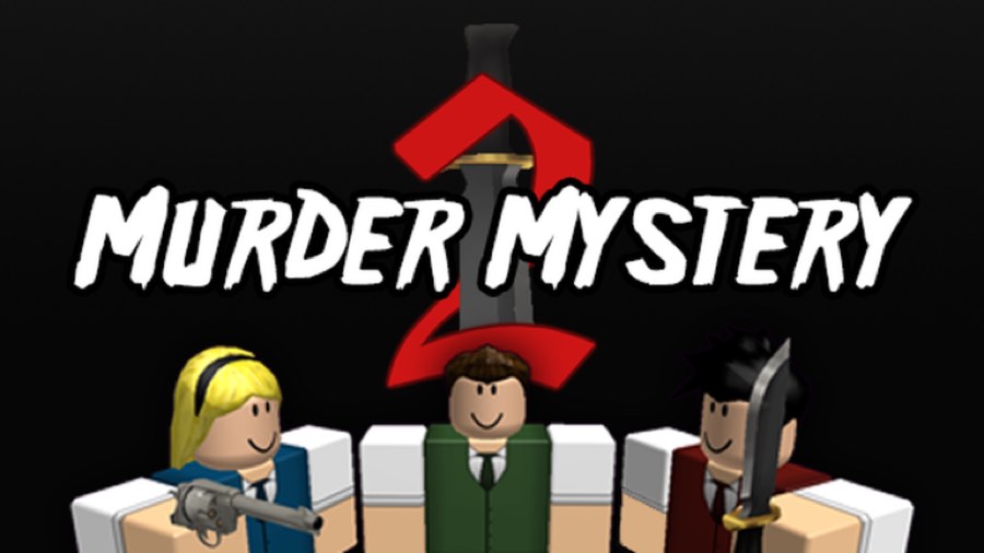 Murder Mystery 2 logo above three classic avatars holding a revolver and a knife